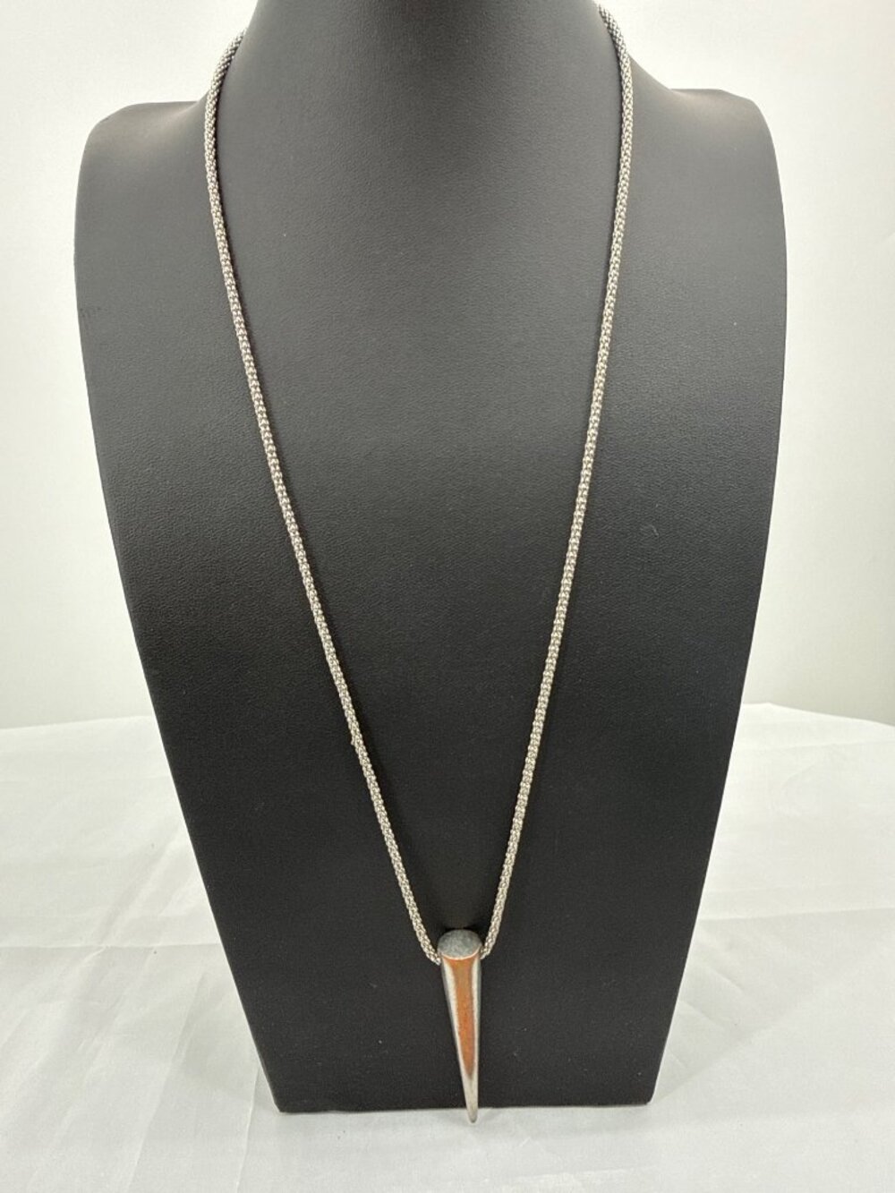 Modern Minimalist Silver Cone Spike Pendant Long Rope Chain Necklace Goth Grunge